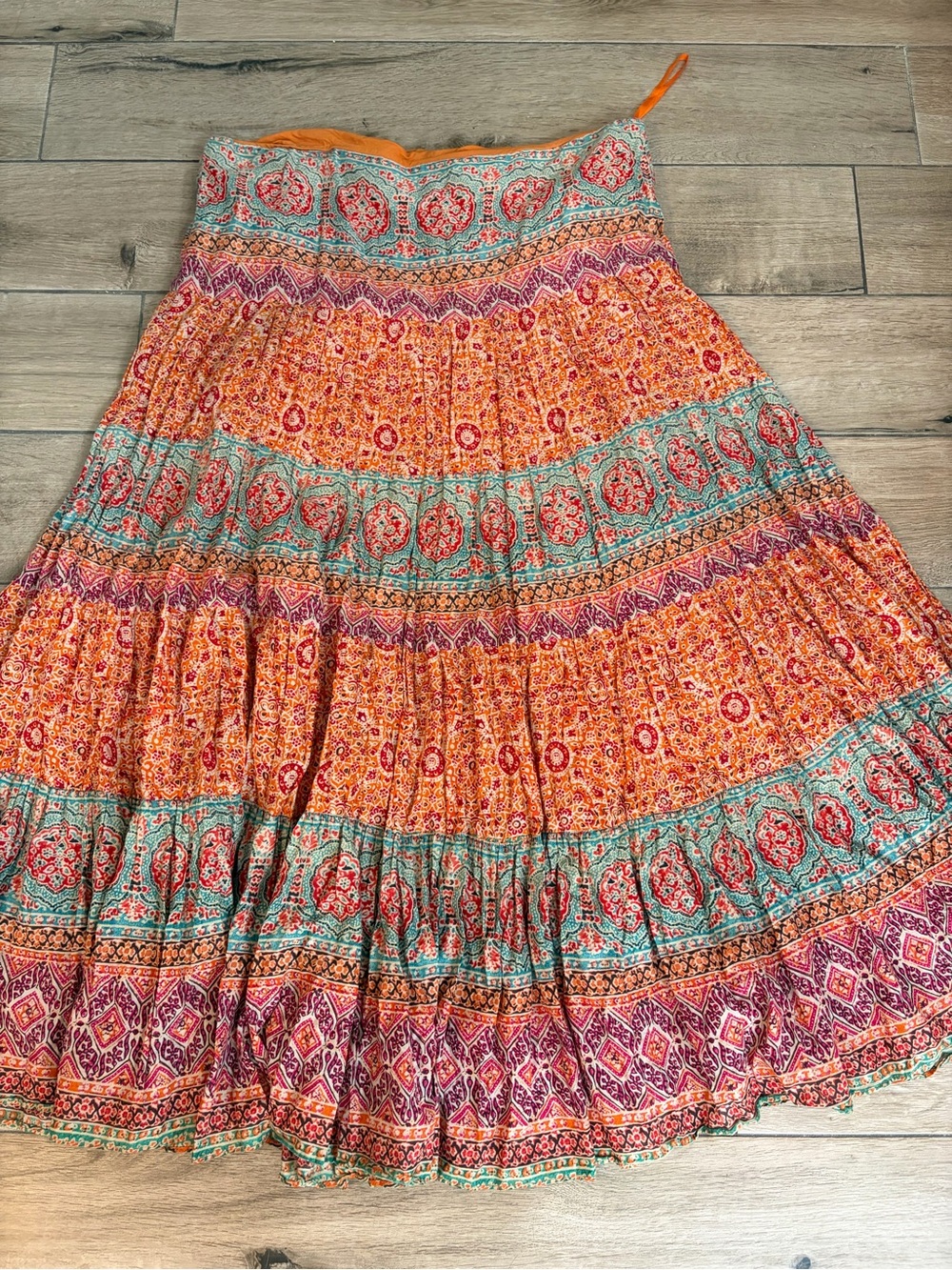 Ralph Lauren Orange & Teal Bohemian Tiered Maxi Skirt